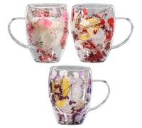Renchey 350Ml 3pcs Tasses À Café En Verre À Double Paroi Avec Fleurs Séchées - Tasses À Thé En Verre Tasses À Café Isolées À Double Paroi | Tasse À Café Avec Fleurs Séchées | Double Paroi Isolée