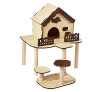 Renchey Château pour Hamsters - Maison Labyrinthe en Bois pour Hamster avec Escaliers et Clôture - Accessoires De Cage Debout Lit Jouets D'Exploration pour Élevage Enrichissement Jeu Maison Intérieur