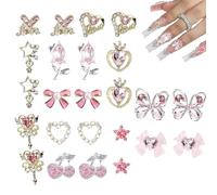 Renchey Décorations pour Ongles | Décorations 3D Pour Pose D'Ongles Femme - Accessoires Strass Charmes Cerises Étoiles Cœurs Ruban Nœuds Fleurs Papillons pour Débutants en Salon pour Manucure
