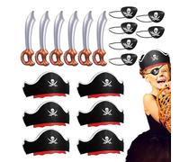 Renchey Ensemble de chapeaux de pirate,Kit de fête de cosplay d'Halloween pour pirate - Pirate Eye Patchs Épées Chapeaux pour les fêtes de pirates