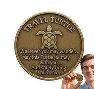Renchey Pièce Commémorative - Pièce Câlin de Poche Voyage Tortue - Double Face Gravée Poème de Bénédiction Collection Portable Médaillon Métal pour Diplômés Amoureux de Voyageurs