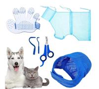 Renchey Sac De Bain pour Chat,Set de 5 Pièces Sac de Bain pour Chat Accessoires de Toilettage - Soin Griffes Réglable Brosse Museau Élimine Tiques Respirant Lavage Lapin Chien