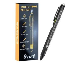 Renchey Stylo Multifonction - Outil Gadget 9 en 1 avec Éclairage LED | Stylo De Bricolage Comprenant Un Tournevis, Un Niveau, Une Règle Et Ouvre-Bouteille - Pour Père, Petit Ami, Mari, Noël