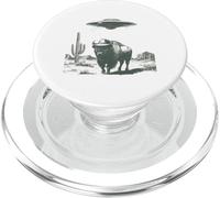 Rencontre Amusante Entre Un Cow-Boy et Un Bison avec Un ovni dans Le désert PopSockets PopGrip pour MagSafe
