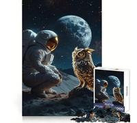 Rencontre Entre Un Astronaute et Une Chouette Cosmique Puzzle de 1000 pièces pour Adultes Développe la logique Plaisir Calme Assemblage sécurisé Idée Cadeau (50x75cm)