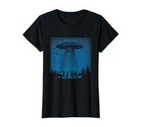 Rencontre Extraterrestre OVNI Retro Ufologue T-Shirt Graphique avec Valeur, Femme, Noir, M