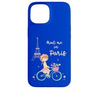 Rencontrez-Moi à Paris Jolie Fille à vélo Tour Eiffel Design Coque pour iPhone 15