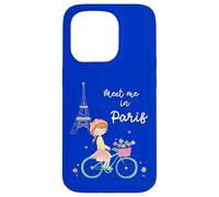 Rencontrez-Moi à Paris Jolie Fille à vélo Tour Eiffel Design Coque pour iPhone 15 Pro
