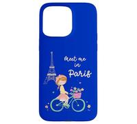 Rencontrez-Moi à Paris Jolie Fille à vélo Tour Eiffel Design Coque pour iPhone 15 Pro Max