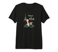 Rencontrez-Moi à Paris Jolie Fille à vélo Tour Eiffel Design T-Shirt Haut de Gamme