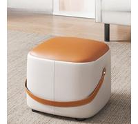 Rendez-vous Carré, Ottoman, Tabouret De Pouffe En Cuir, Repos Du Pied Pour Canapé, Petits Tabourets De Pied Avec Poignées, Tabourets De Chaussures Modernes Pour Le Salon(Color:orange)