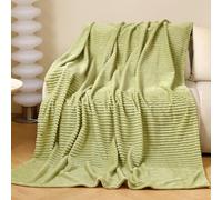 Rendiele Couverture Jacquard en Flanelle côtelée 3D Petite Taille pour canapé 125 x 150 cm, certifié Oeko-Tex®, Doux et Chaud, Couleur, Vert Matcha