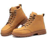 RenDiuJups Chaussures à bout en acier for hommes, bottes de travail confortables et résistantes à l'eau for femmes, chaussures de sécurité en cuir, baskets industrielles légères(Light Brown,EU46)