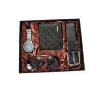 RenDiuJups Coffret Cadeau Montres-Bracelets for Hommes, Portefeuille en Cuir véritable, Ceinture et Lunettes de Soleil, Cadeaux for Petit ami, Parfait for la fête des pères, 4 pièces/Ensemble(C)