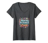 Rendre la Science Cool : Inspirer Les Amateurs de STEM T-Shirt avec Col en V, Femme, Chiné Foncé, S