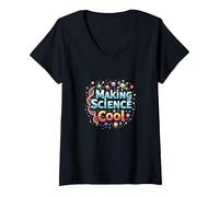 Rendre la Science Cool : Inspirer Les Amateurs de STEM T-Shirt avec Col en V, Femme, Noir, XL