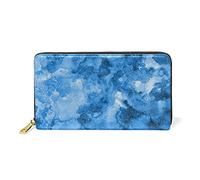 Rendu Bleu Foncé Ondulation Portefeuille Zipper Long Bourse en Cuir Véritable avec Titulaire de la Carte de Crédit pour Téléphone Femmes Fille Hommes