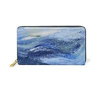 Rendu De Vague Sombre Dessiner Portefeuille Zipper Long Bourse en Cuir Véritable avec Titulaire de la Carte de Crédit pour Téléphone Femmes Fille Hommes