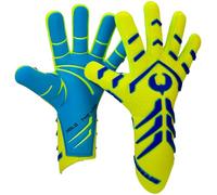 Renegade GK Apex Xtreme - Gants de Gardien de But Professionnels sans Bretelles | Grip EXT Contact Grip de 4 mm | Gants de Gardien de But de Football Jaune Fluo et Bleu (Taille 9, Jeune Adulte, Coupe