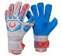 Renegade GK Vortex Nitro Gants de gardien de but | Hyper Grip 3,5 + 3 mm et Duratek 4 mm | Blanc, bleu et rose (taille 7, jeune, coupe rouleau, niveau 3)