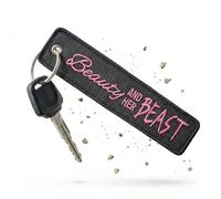 RENEGADE® Porte-clés moto en tissu avec anneau brodé et résistant aux rayures, 130 x 30 mm, noir (Beauty and her Beast), Noir , 130 x 30 mm