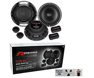Renegade RX6.2C kit système 2 Voies 6.5" 165 mm 16.50 cm de diamètre 100 Watt rms 200 Watt Max woofer Tweeter Crossover Voiture 4 ohm Noir, la Paire + 3 Sticker Cadeau