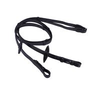 QHP Rênes Antidérapantes avec Butées en Cuir, Noires - Poney