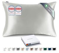 RENESSY Taie d'oreiller en Soie 100% Bio 40x60 cm - 22 Momme Soie de Mûrier, Grade 6A, Certifiée Oeko-Tex en Allemagne - Luxe pour Les Cheveux et la Peau, 1 Pièce (Gris Clair)