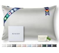 RENESSY Taie d'oreiller en Soie 100% Bio 40x80 cm - 22 Momme Soie de Mûrier, Grade 6A, Certifiée Oeko-Tex en Allemagne - Luxe pour Les Cheveux et la Peau, 1 Pièce (Gris Clair)