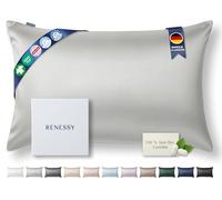 RENESSY Taie d'oreiller en Soie 100% Bio 50x70 cm - 22 Momme Soie de Mûrier, Grade 6A, Certifiée Oeko-Tex en Allemagne - Luxe pour Les Cheveux et la Peau, 1 Pièce (Gris Clair)