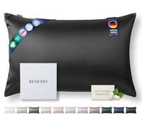 RENESSY Taie d'oreiller en Soie 100% Bio 50x70 cm - 22 Momme Soie de Mûrier, Grade 6A, Certifiée Oeko-Tex en Allemagne - Luxe pour Les Cheveux et la Peau, 1 Pièce (Noir)