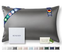RENESSY Taie d'oreiller en Soie 100% Bio 50x70 cm - 22 Momme Soie de Mûrier, Grade 6A, Certifiée Oeko-Tex en Allemagne - Luxe pour Les Cheveux et la Peau, 1 Pièce (Gris Graphite)