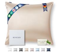 RENESSY Taie d'oreiller en Soie 100% Bio 65x65 cm - 22 Momme Soie de Mûrier, Grade 6A, Certifiée Oeko-Tex en Allemagne - Luxe pour Les Cheveux et la Peau, 1 Pièce (Champagne)