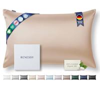 RENESSY Taie d'oreiller en Soie Bio 100% Soie de mûrier Bio, 22 Momme, naturellement hypoallergénique, favorise la santé des Cheveux et de la Peau, 1 pièce, 50 x 75 cm, Caramel