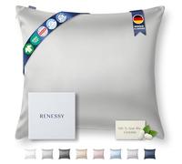 RENESSY Taie d'oreiller en Soie Bio 65x65 cm - 100% Soie de Mûrier Bio, 22 Momme, Naturellement Hypoallergénique, Favorise la Santé des Cheveux et de la Peau, 1 Pièce (Gris Clair)
