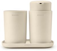 Renew Set D'Accessoires De Salle De Bains - Distributeur De Savon,Porte-Brosse à Dents & Plateau - Mécanisme De Pompe Anti-Goutte - Anti-Rayures - Anti-Corrosion - 3 Psc. - Soft Beige