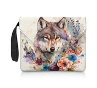 Renewold Couverture de livre de bureau, fournitures scolaires, couverture de livre, couverture rigide, pochette pour carnet de notes, cadeau pour enfants et adultes, amateurs de livres, loup et fleur