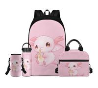 Renewold Ensemble de 4 sacs à dos Axolotl pour l'école - Bouteille d'eau isotherme portable - Porte-bouteille d'eau avec sangle - Pour filles de 6 à 18 ans - Sac à dos de sport, Adorable Axolotl