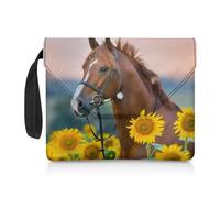 Renewold Housse de protection pour livre - Motif cheval et tournesol - Pochette pour livres scolaires à couverture rigide - Organiseur de rangement avec 2 poches pour filles, garçons, femmes et hommes