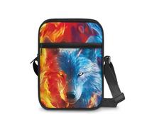 Renewold Sac à bandoulière pour téléphone portable, sac à main, sac à bandoulière pour femmes, hommes, enfants, garçons et filles, Loup bleu rouge flamme