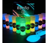 Renfio 12 colors de poudre de pigment phosphorescent, poudre lumineuse, pigment de couleur en résine, colorant fluorescent pour résine époxy, slime, peinture acrylique, ongles, beaux-arts