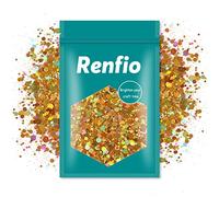 Renfio Laser Or Paillettes épaisses, 100g / 3,5oz en poudre fine mélangée, paillettes irisées en PET pour le visage, la résine artisanale,la peinture sur verre,les cheveux et le corps - Laser Or