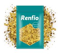 Renfio Or Paillettes épaisses, 100g 3,5oz en poudre fine mélangée, paillettes irisées en PET pour le visage, la résine artisanale,la peinture sur verre,les cheveux et le corps - Or