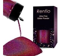 Renfio Paillettes Holographiques Ultra Fines en Résine Métallique PET - 0,2 mm pour Loisirs Créatifs et Époxy - 50 g - Rose Foncé