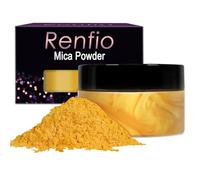 Renfio Pigment En Poudre De Mica 3,5 oz 100g, Naturel Colorant Pour Bougie, Colorant Resine Epoxy, Pour La De Fabrication De Savon, Slime, Bombes De Bain, Et Peinture, resine ongle - Doré clair