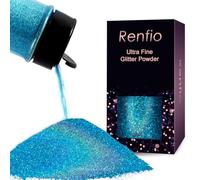 Renfio Poudre de paillettes holographiques ultra fines en résine métallique de 60 g, flocons d'époxy, paillettes de 0,2 mm, pour gobelets, slime, bleu laser