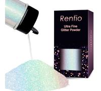 Renfio Poudre de paillettes irisées ultra fines en résine de 55 g, flocons d'époxy, paillettes de 0,2 mm, pour gobelet, slime, décoration olympique, blanc coloré