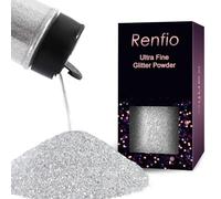 Renfio Poudre de paillettes ultra fines en résine métallique de 50 g, flocons d'époxy, paillettes de 0,2 mm, pour gobelets, slime, décoration - argenté