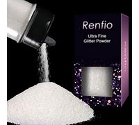 Renfio Poudre de paillettes ultra fines en résine métallique PET - Paillettes artisanales - 0,2 mm - Époxy pour gobelets, décoration de slime - 50 g - Transparent
