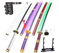 RENGENG - Épée lumineuse Zoro, 101,6 cm, rechargeable, réplique en plastique pré-assemblée, avec ceinture, support et rotation, Kitetsu&Wado Ichimonji&Emma